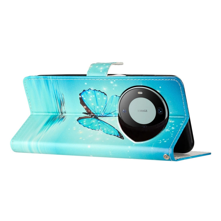 Blue Butterfly leather phone case for Huawei Mate 60, showcasing its stylish design and functional features.